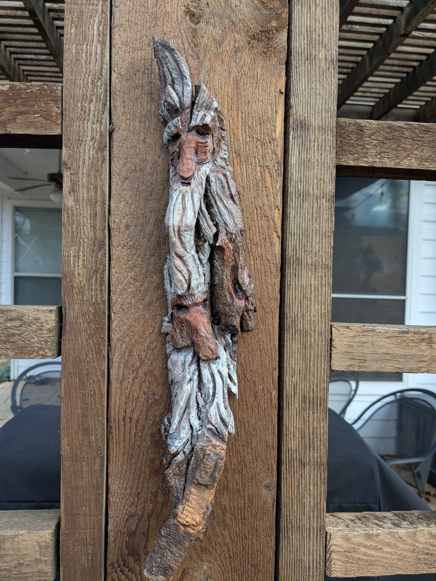 Hand Carved Tree Spirit in Natural Bark - "The Brothers"