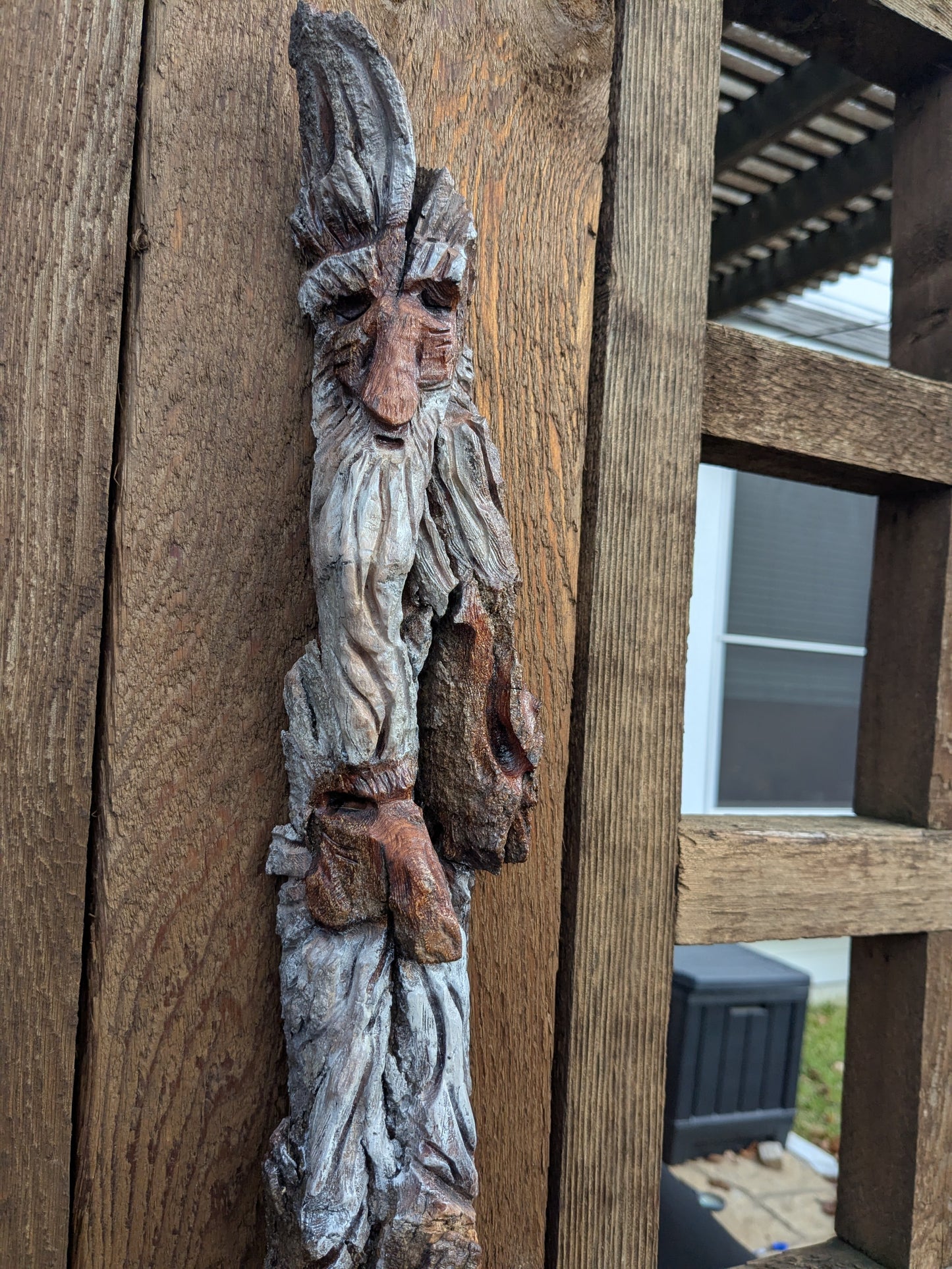 Hand Carved Tree Spirit in Natural Bark - "The Brothers"