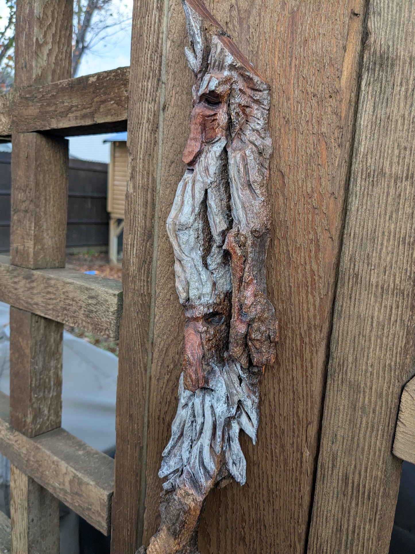 Hand Carved Tree Spirit in Natural Bark - "The Brothers"