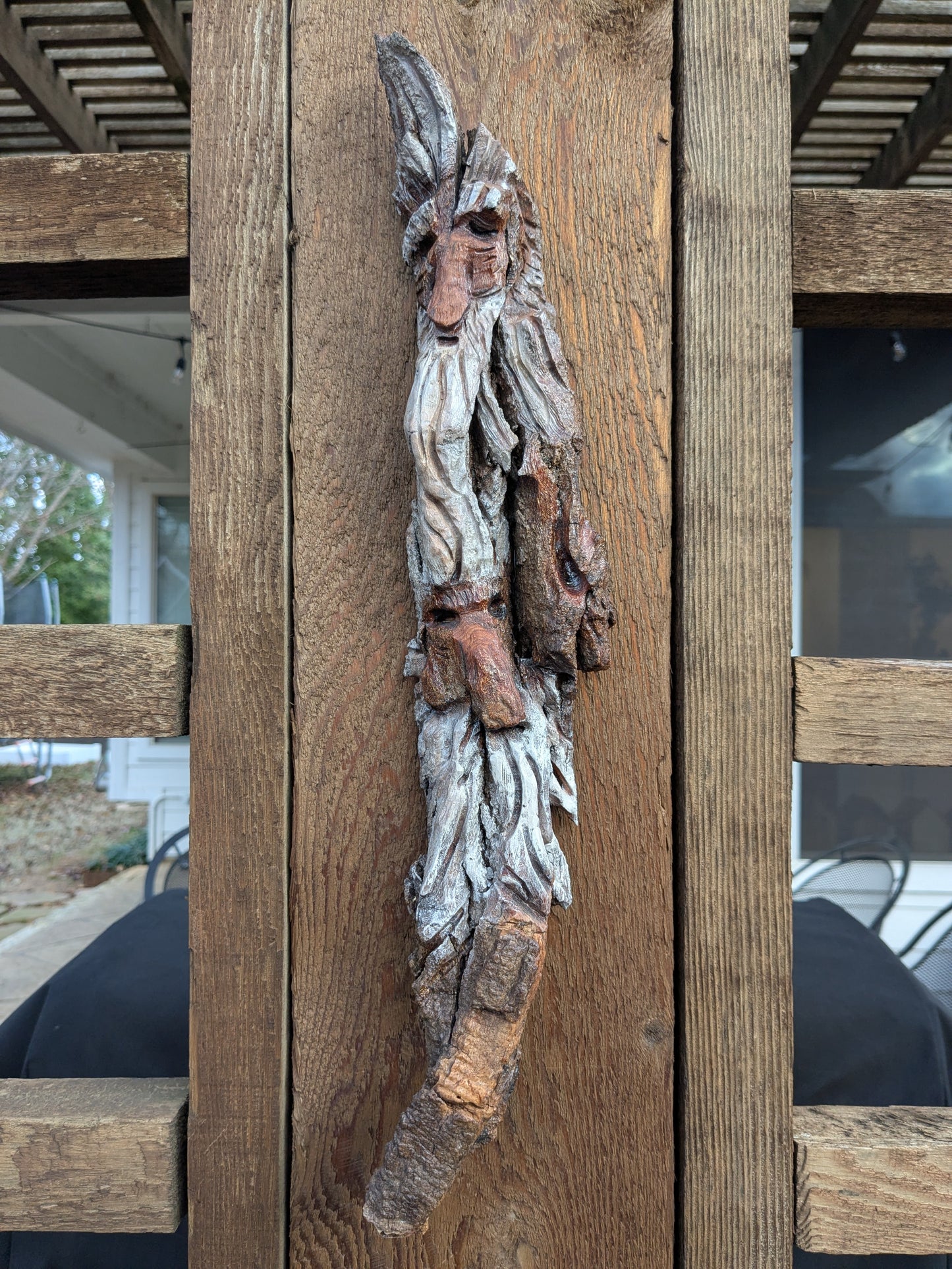 Hand Carved Tree Spirit in Natural Bark - "The Brothers"