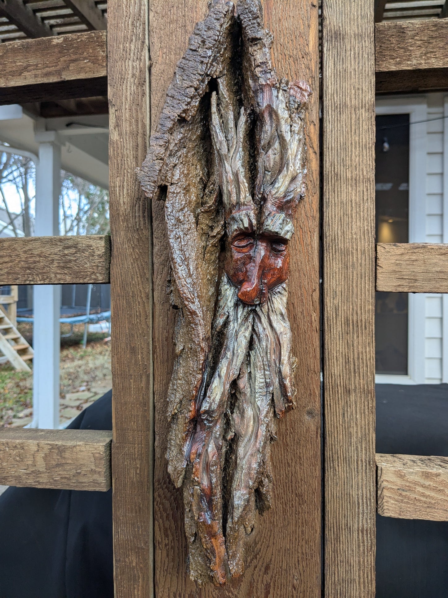 Hand Carved Tree Spirit in Natural Bark - "Ash"
