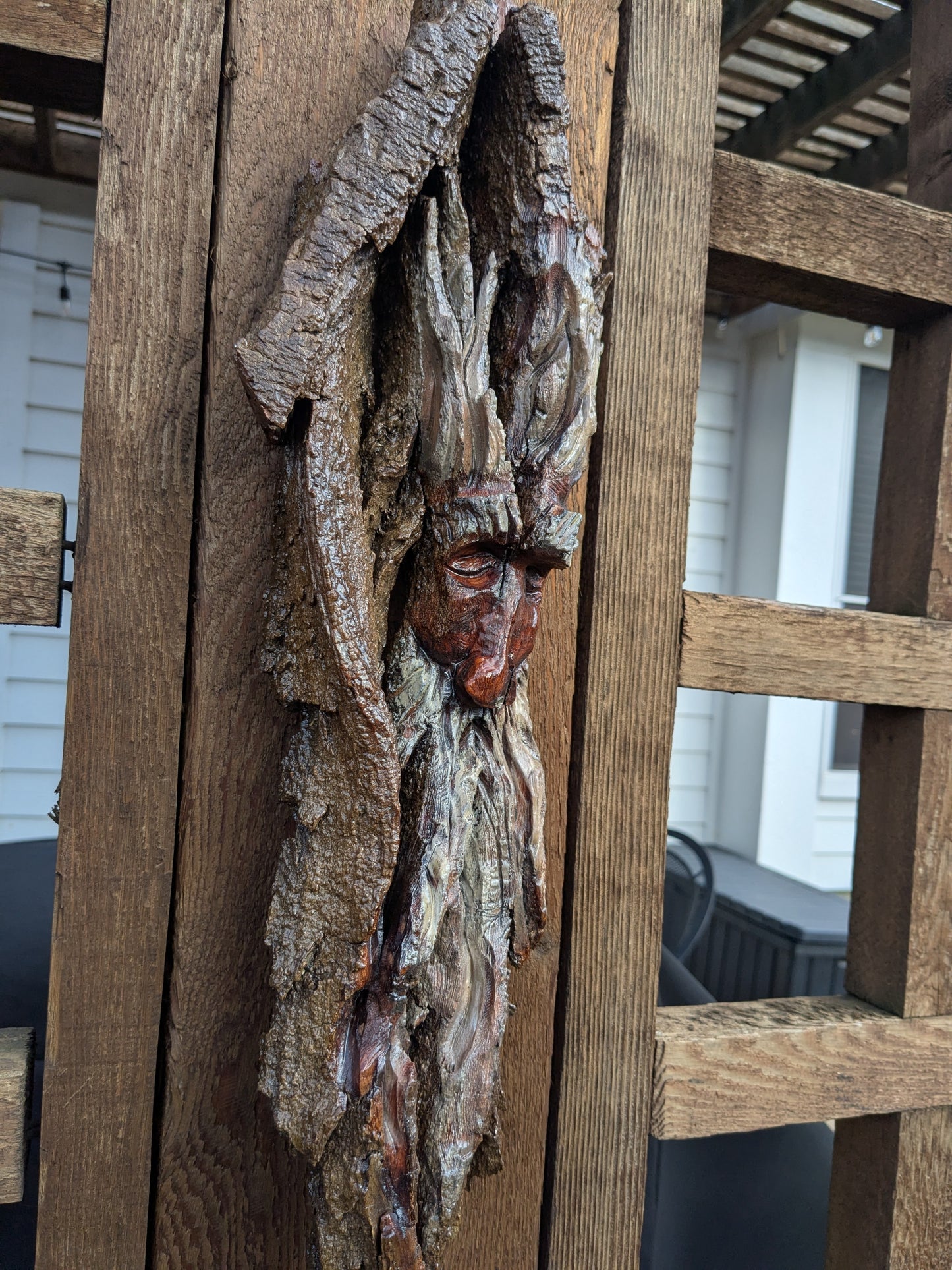 Hand Carved Tree Spirit in Natural Bark - "Ash"