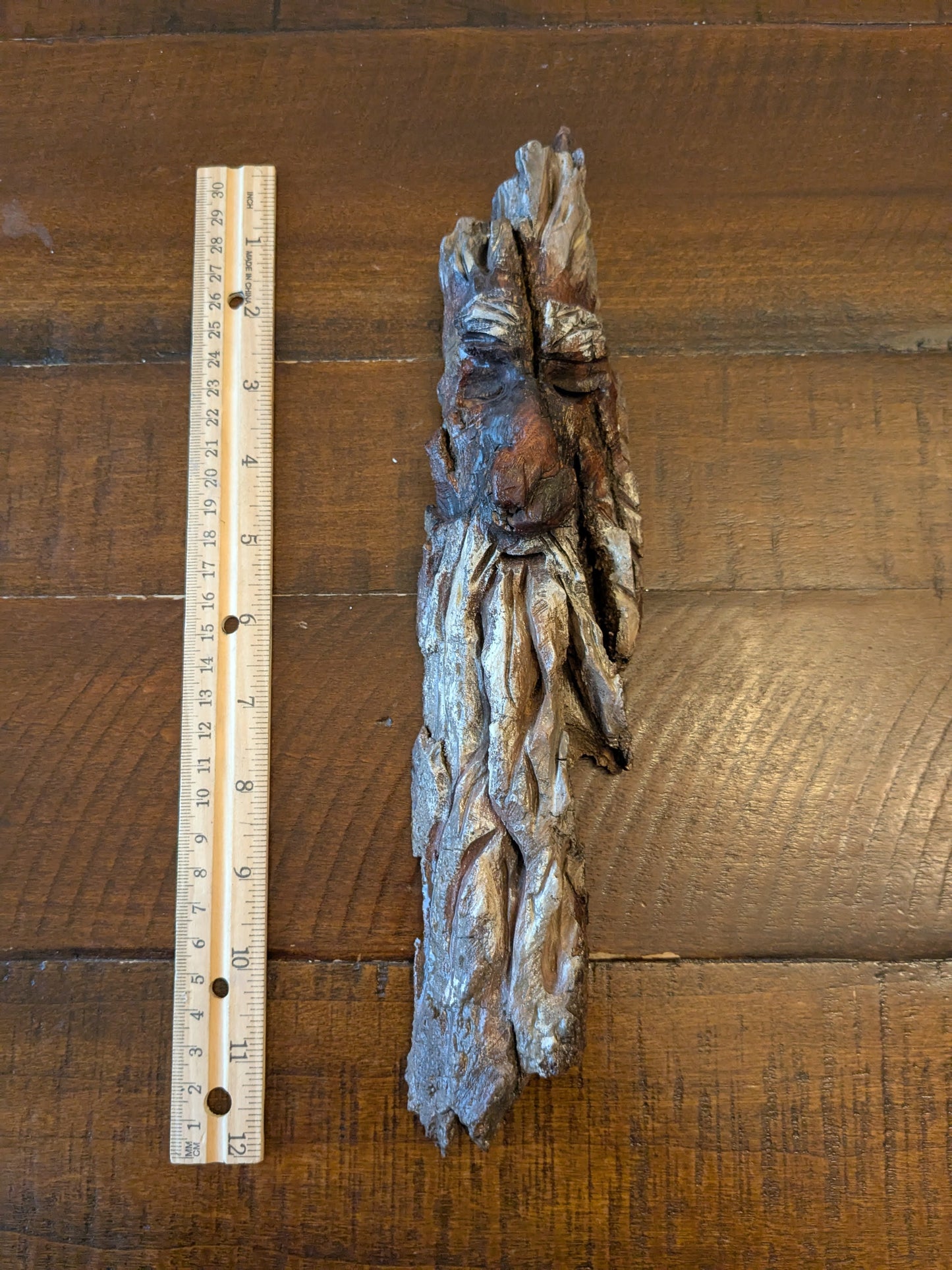 Hand Carved Tree Spirit in Natural Bark - "Troll"