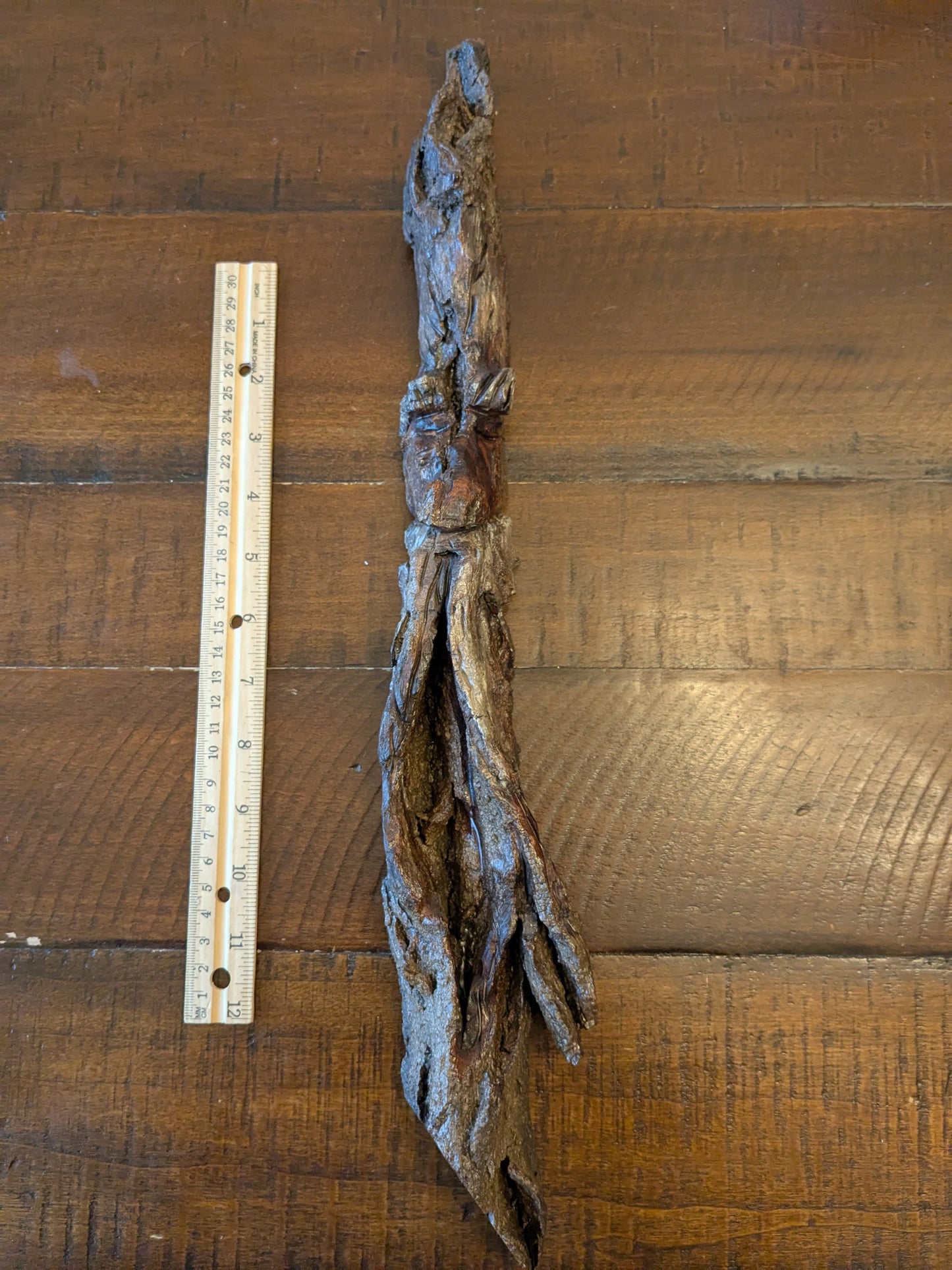 Hand Carved Tree Spirit in Natural Bark - "Wisp"