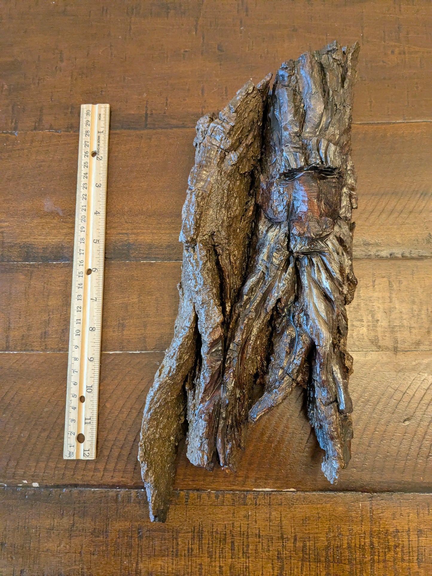 Hand Carved Tree Spirit in Natural Bark - "The Guardian"