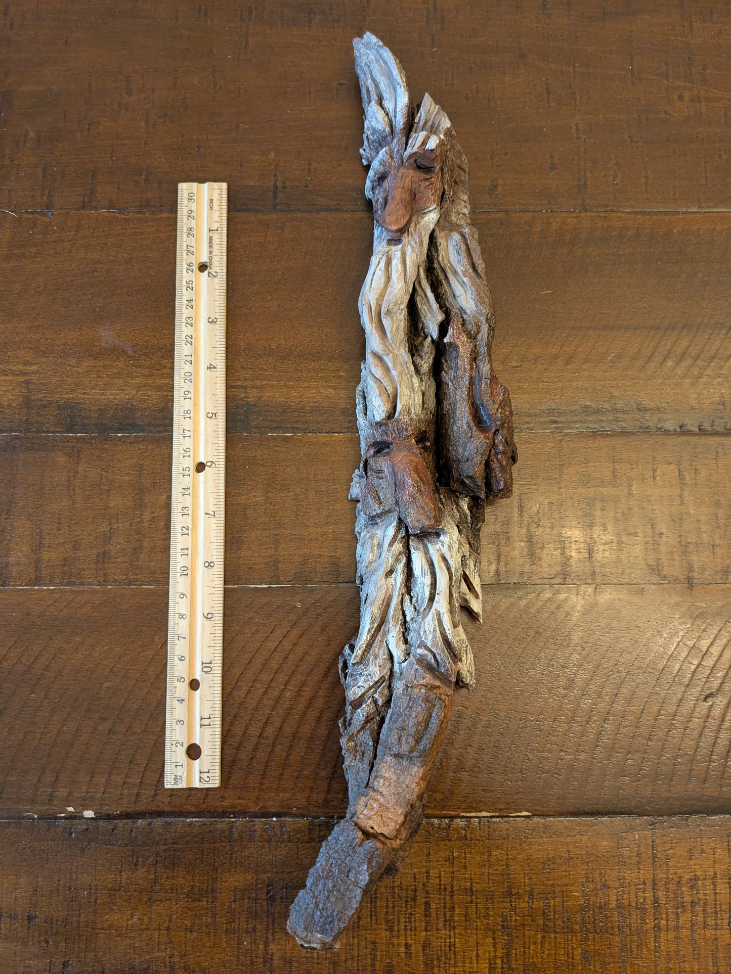 Hand Carved Tree Spirit in Natural Bark - "The Brothers"