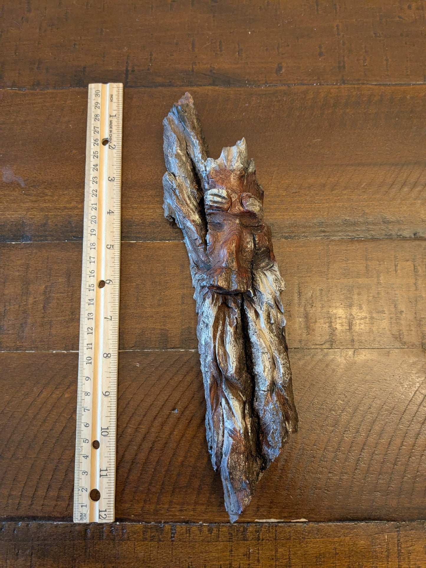 Hand Carved Tree Spirit in Natural Bark - "Restful"