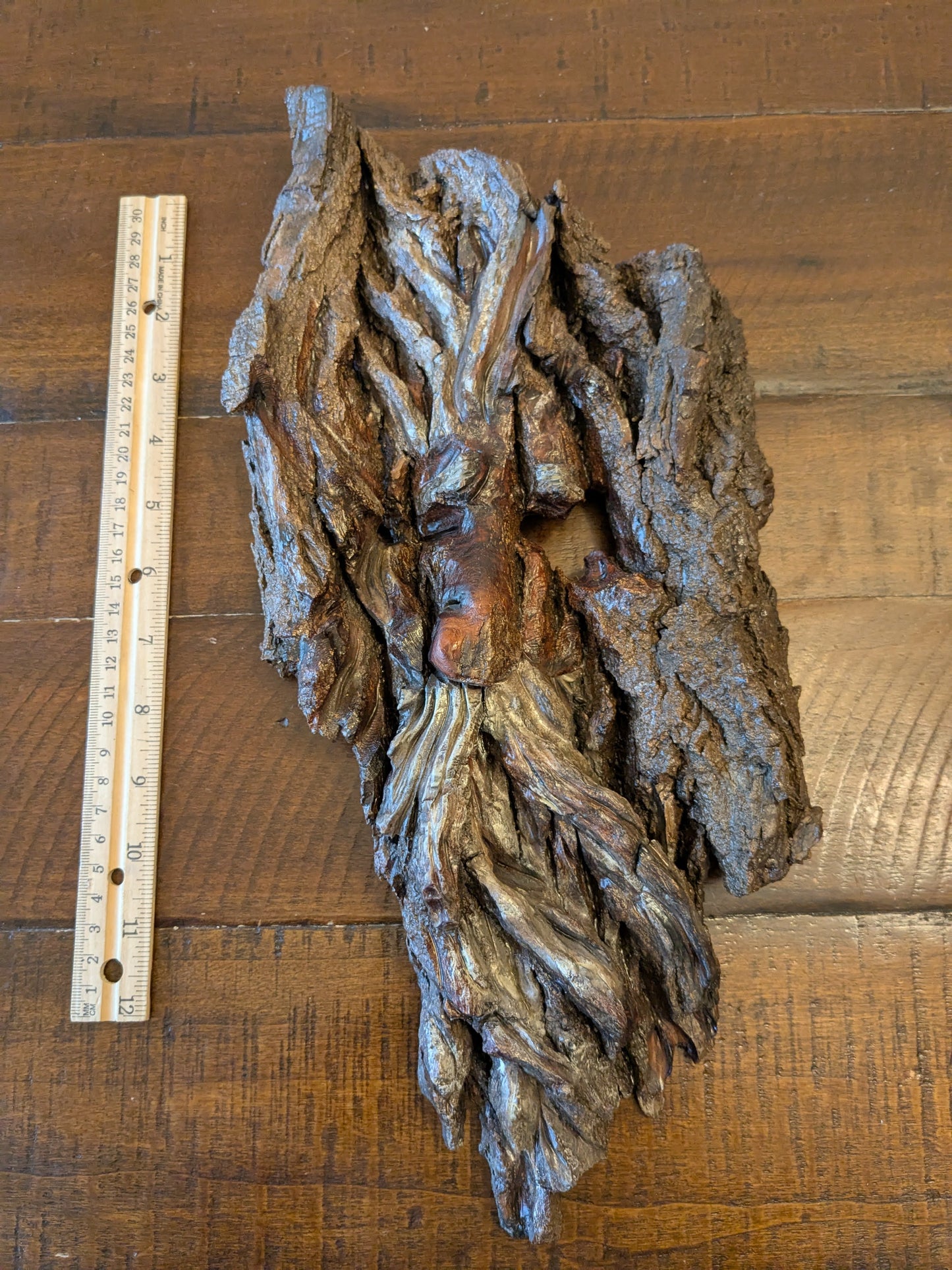 Hand Carved Tree Spirit in Natural Bark - "The King"