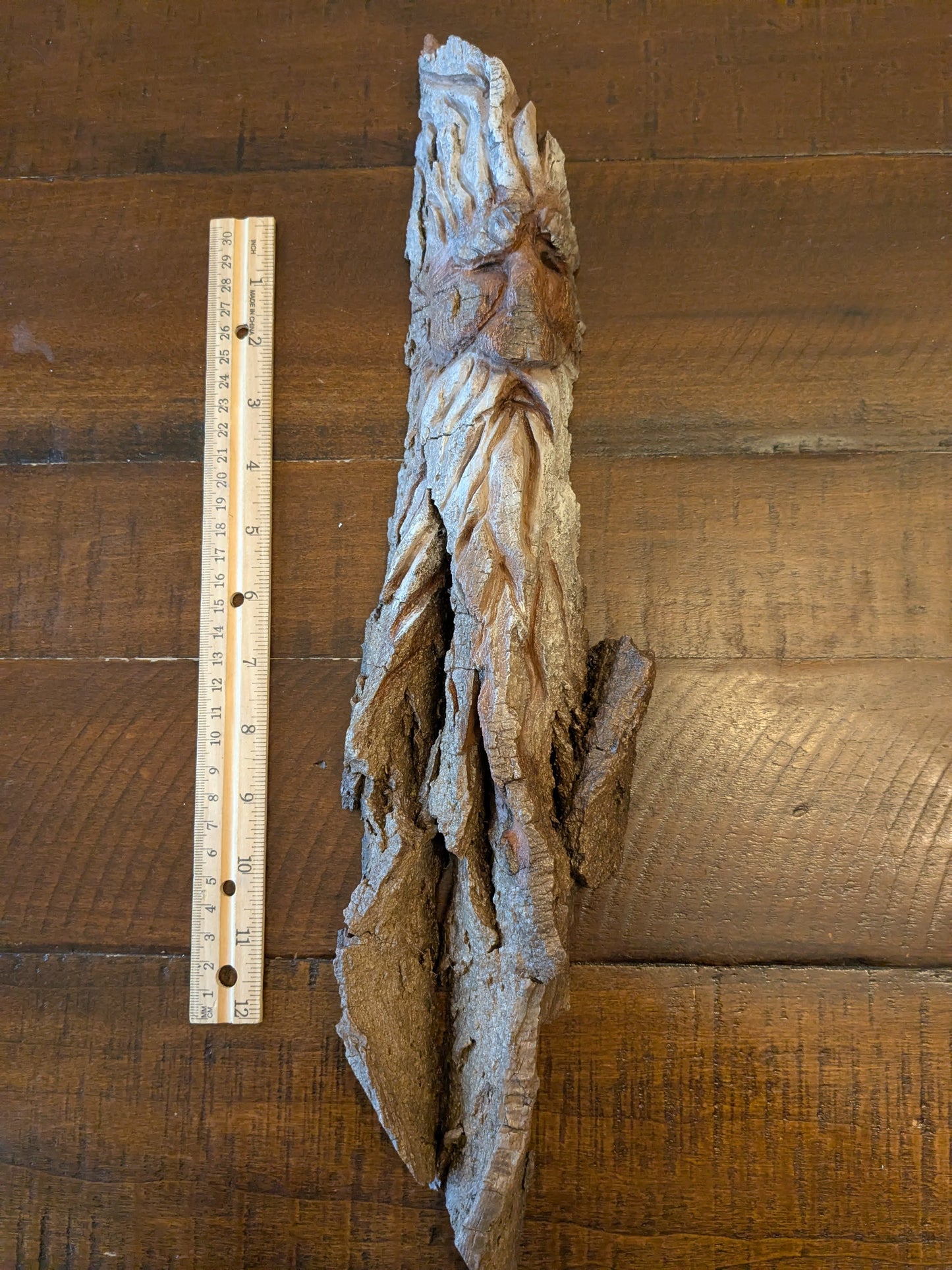 Hand Carved Tree Spirit in Natural Bark - "Wisdom"