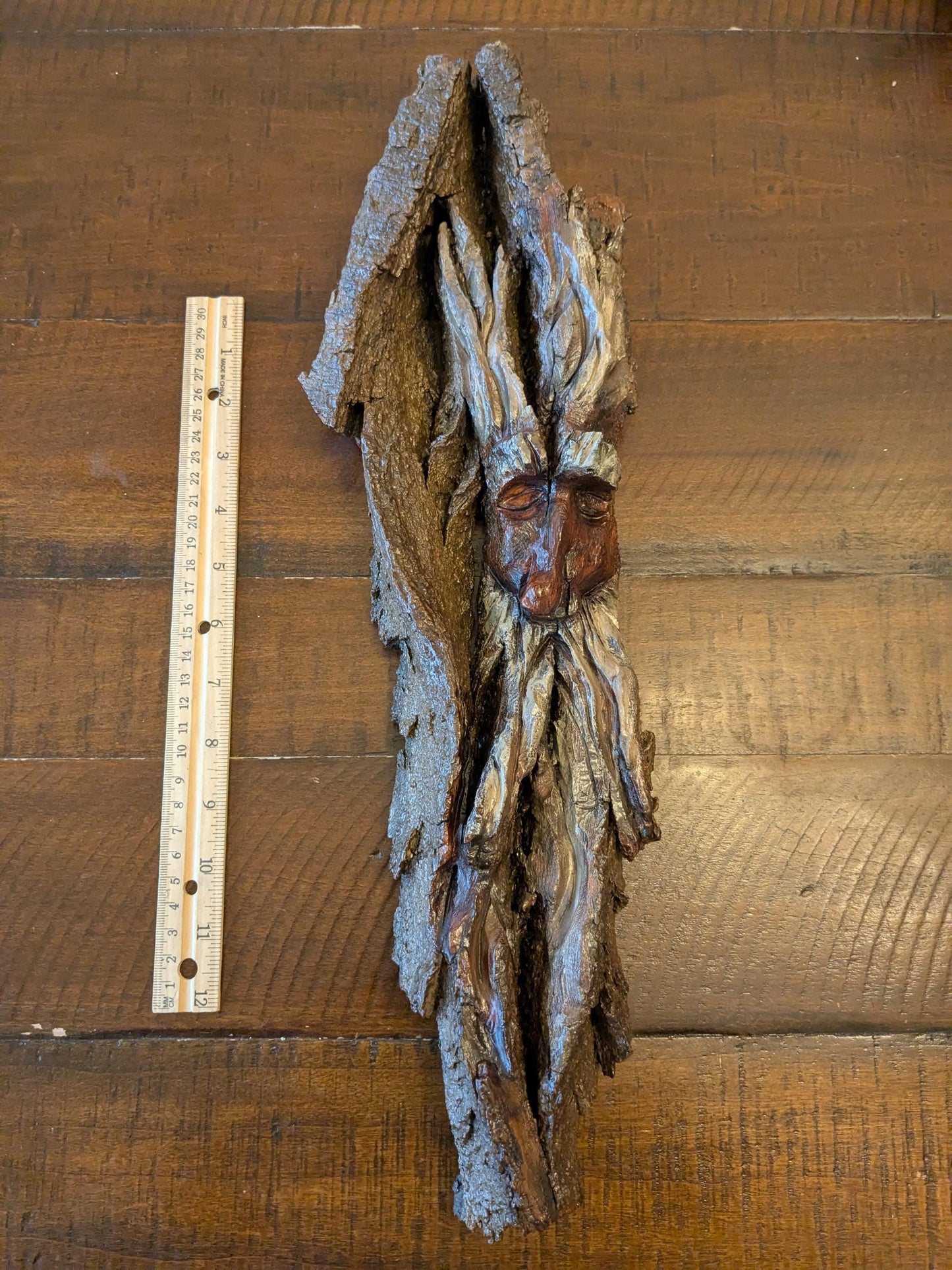 Hand Carved Tree Spirit in Natural Bark - "Ash"