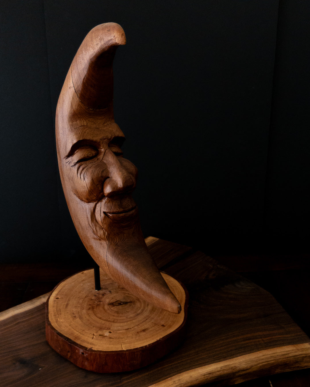 Original Hand-Carved Dark Moon Sculpture | 1-of-1 Fine Art in Reclaimed Cedar