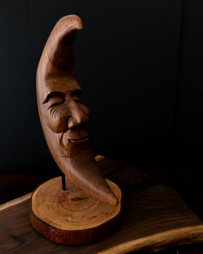 Original Hand-Carved Dark Moon Sculpture | 1-of-1 Fine Art in Reclaimed Cedar