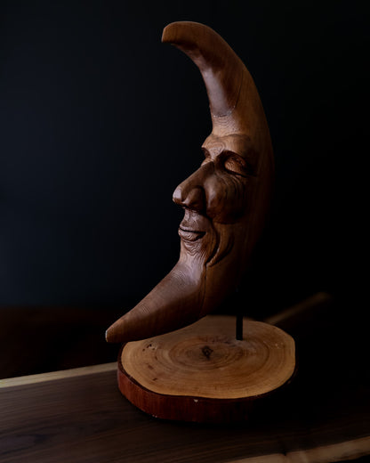 Original Hand-Carved Dark Moon Sculpture | 1-of-1 Fine Art in Reclaimed Cedar