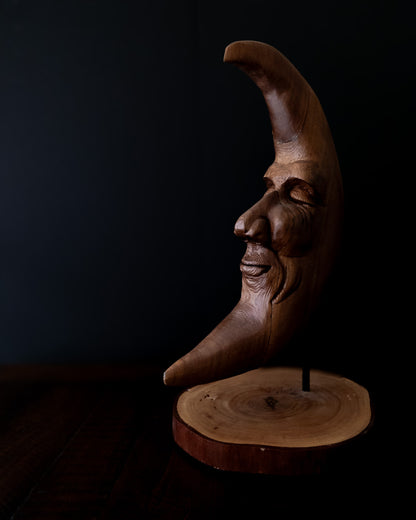 Original Hand-Carved Dark Moon Sculpture | 1-of-1 Fine Art in Reclaimed Cedar
