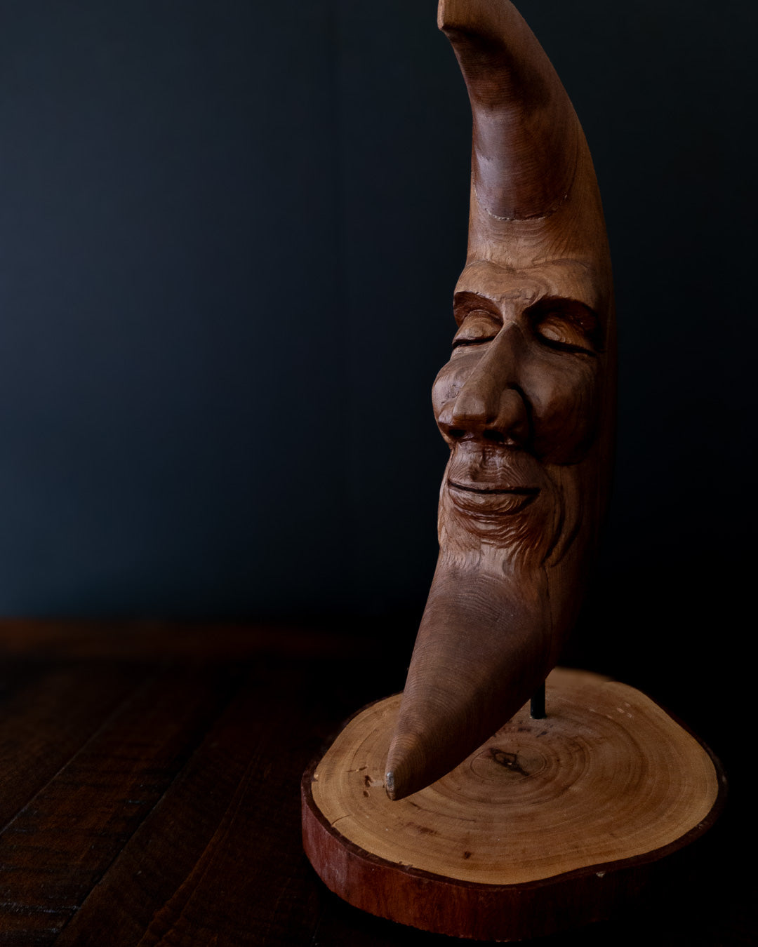 Original Hand-Carved Dark Moon Sculpture | 1-of-1 Fine Art in Reclaimed Cedar