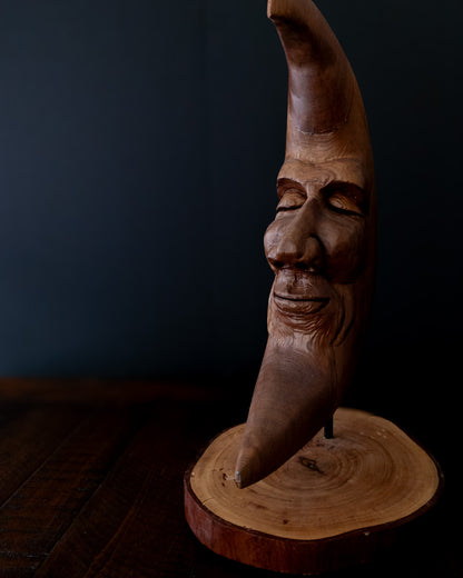 Original Hand-Carved Dark Moon Sculpture | 1-of-1 Fine Art in Reclaimed Cedar
