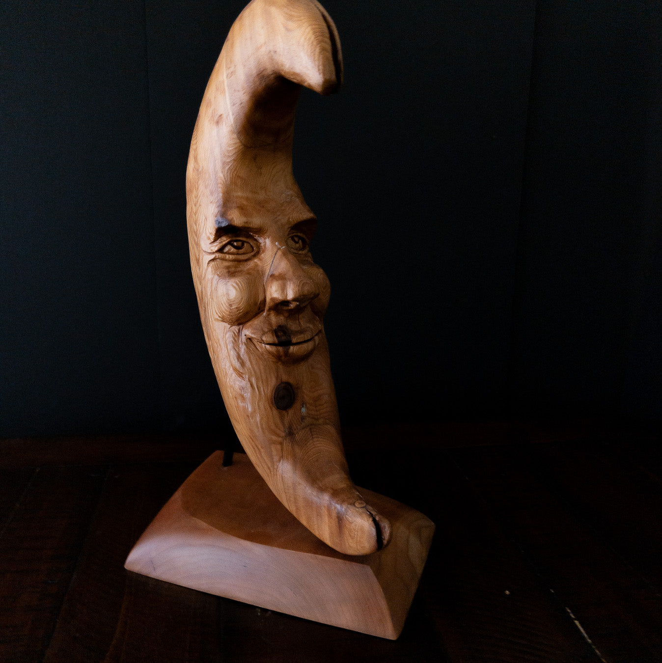 Original Hand-Carved Blonde Moon Sculpture | 1-of-1 Fine Art in Reclaimed Cedar