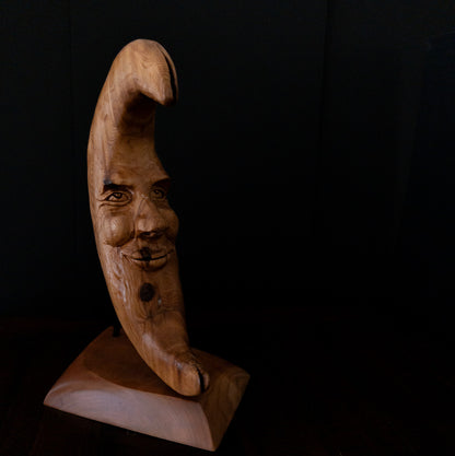 Original Hand-Carved Blonde Moon Sculpture | 1-of-1 Fine Art in Reclaimed Cedar