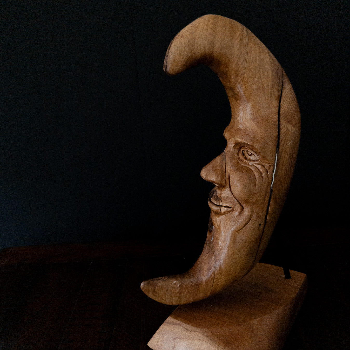 Original Hand-Carved Blonde Moon Sculpture | 1-of-1 Fine Art in Reclaimed Cedar