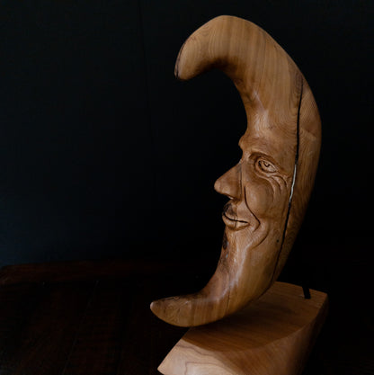 Original Hand-Carved Blonde Moon Sculpture | 1-of-1 Fine Art in Reclaimed Cedar