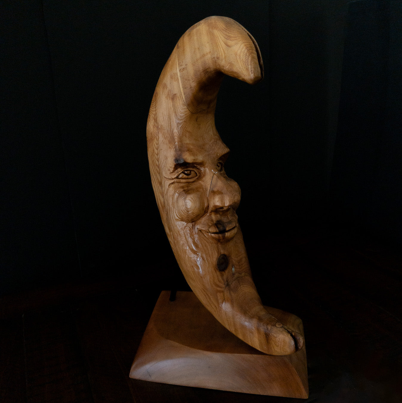 Original Hand-Carved Blonde Moon Sculpture | 1-of-1 Fine Art in Reclaimed Cedar