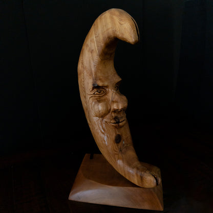 Original Hand-Carved Blonde Moon Sculpture | 1-of-1 Fine Art in Reclaimed Cedar