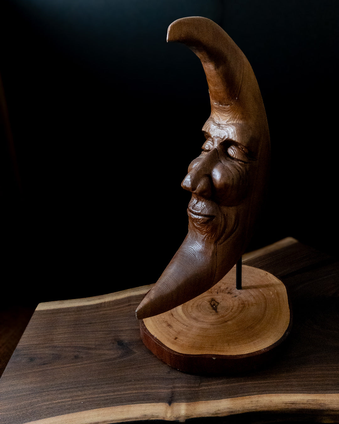 Original Hand-Carved Dark Moon Sculpture | 1-of-1 Fine Art in Reclaimed Cedar