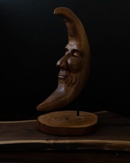 Original Hand-Carved Dark Moon Sculpture | 1-of-1 Fine Art in Reclaimed Cedar