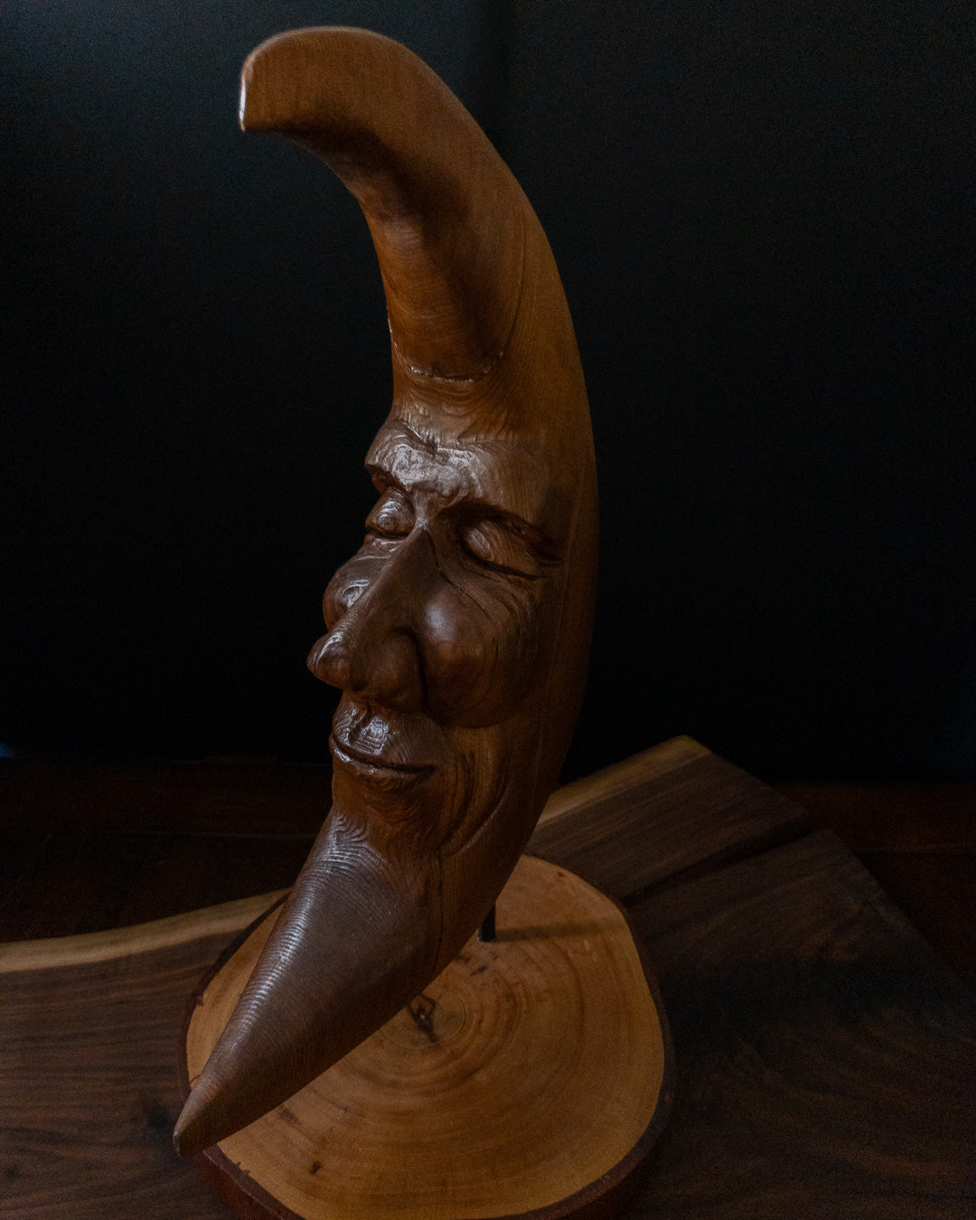 Original Hand-Carved Dark Moon Sculpture | 1-of-1 Fine Art in Reclaimed Cedar