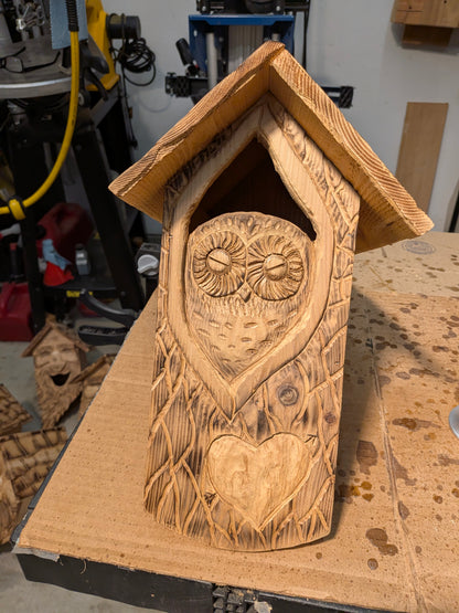 The Owl Guardian | Cedar Birdhouse & Custom Heart