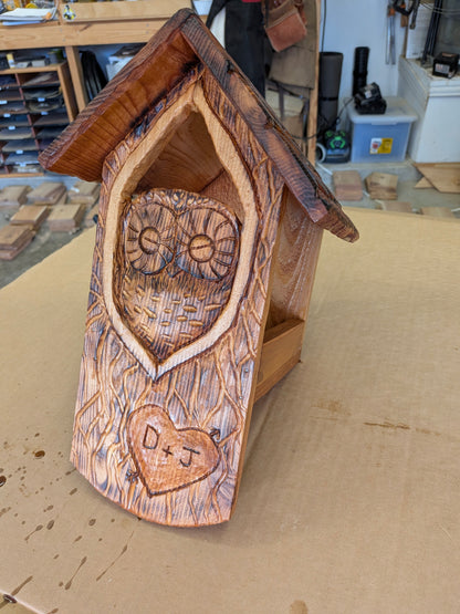 The Owl Guardian | Cedar Birdhouse & Custom Heart