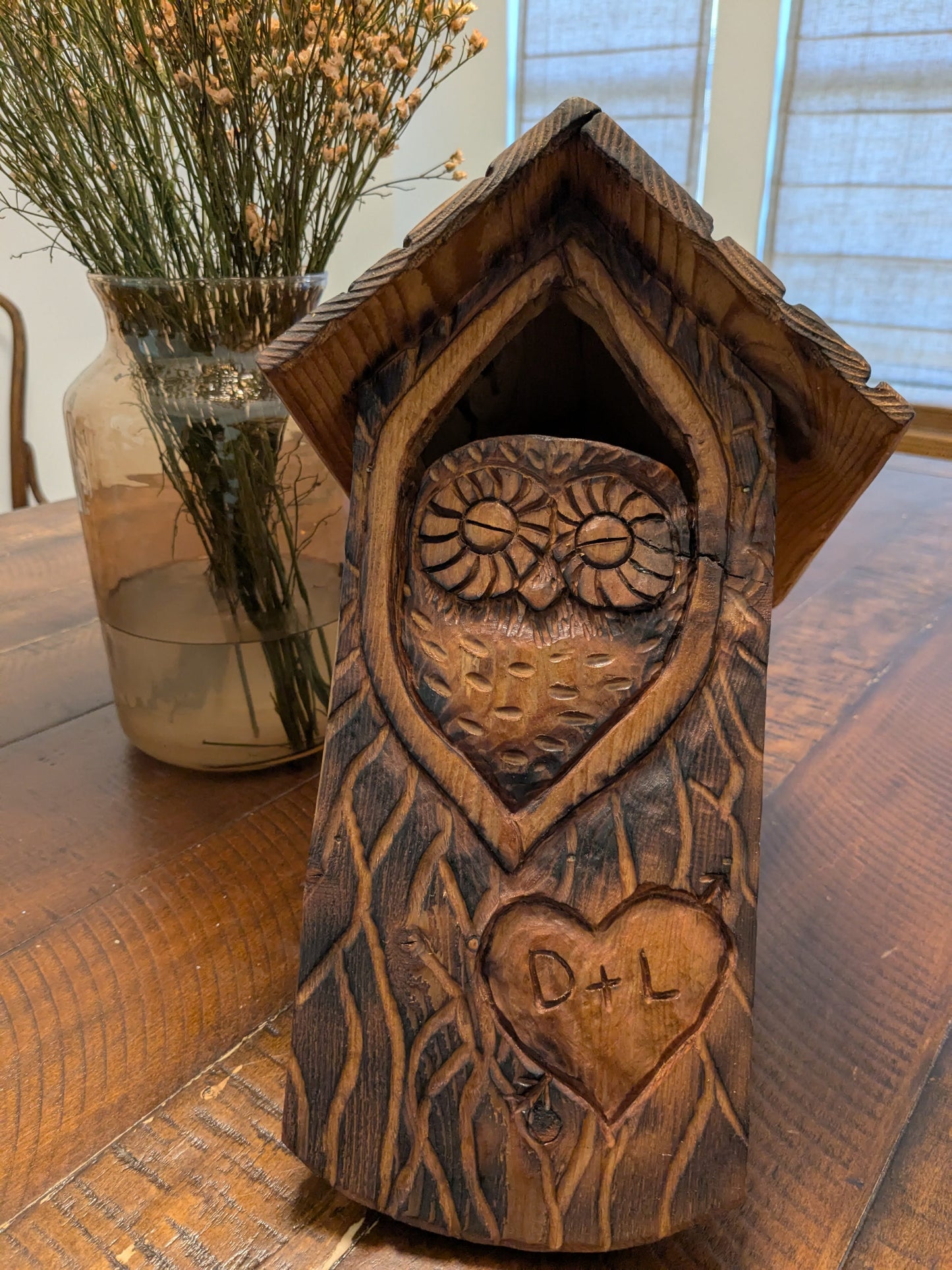 The Owl Guardian | Cedar Birdhouse & Custom Heart