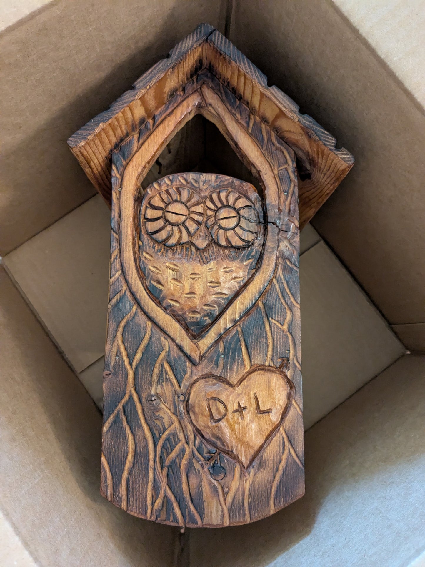 The Owl Guardian | Cedar Birdhouse & Custom Heart