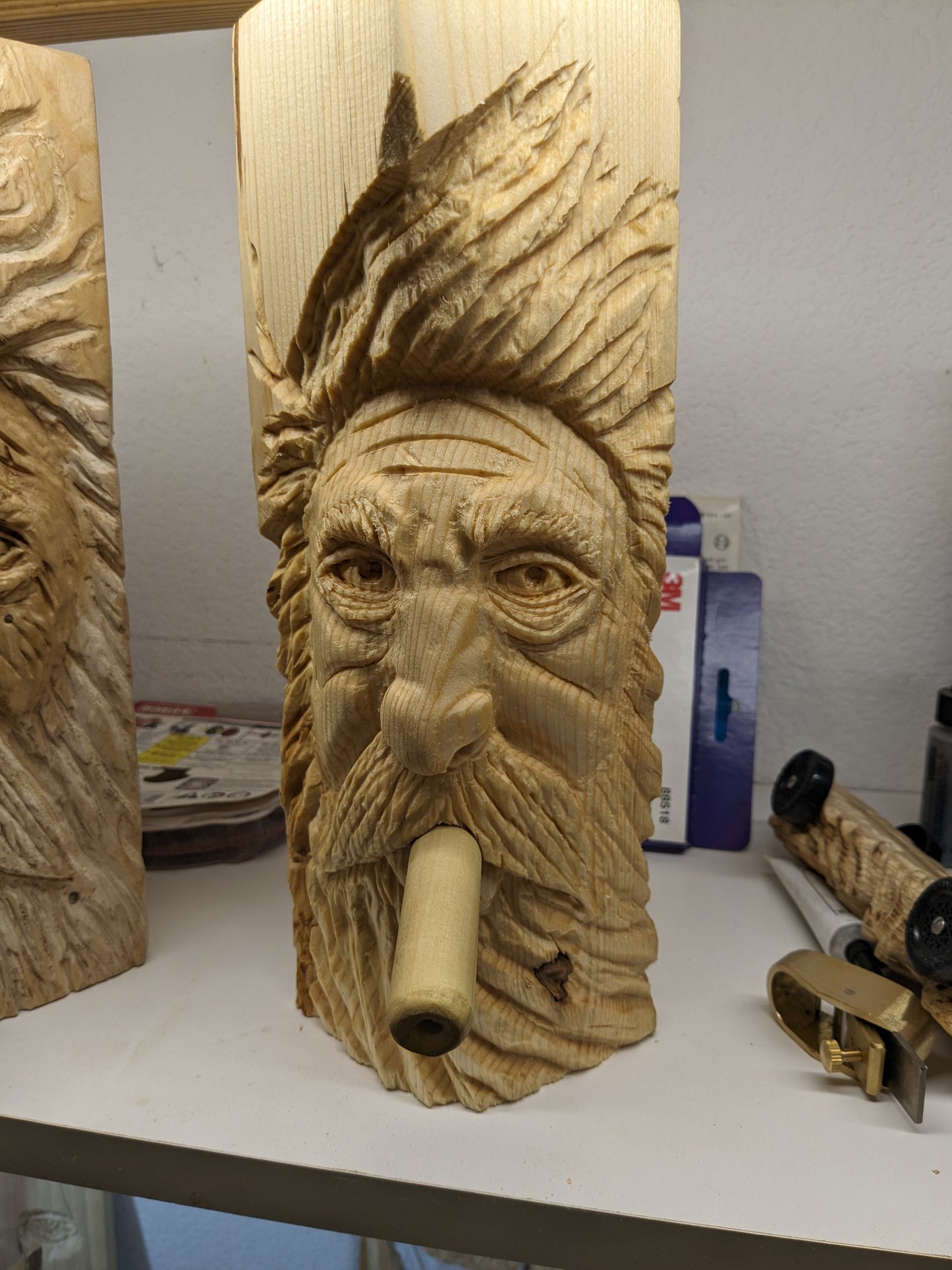 Carved Old Man Smoking Cigar II - Actually Smokes