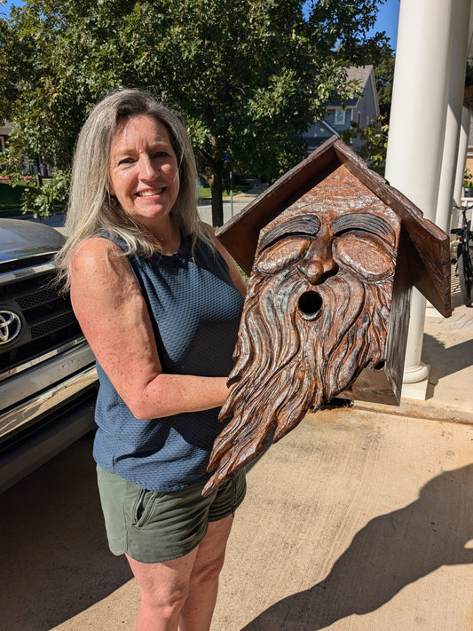 Extra Large Birdhouse with Carved Face