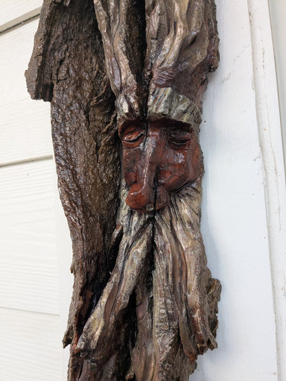 Hand Carved Tree Spirit in Natural Bark - "Ash"