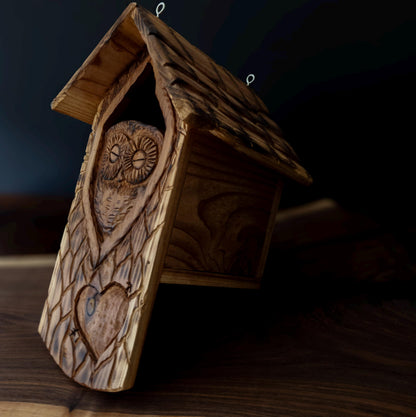 The Owl Guardian #2 | Cedar Birdhouse & Custom Heart