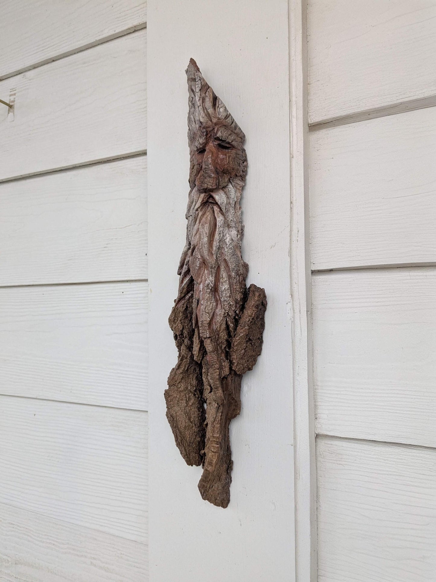 Hand Carved Tree Spirit in Natural Bark - "Wisdom"