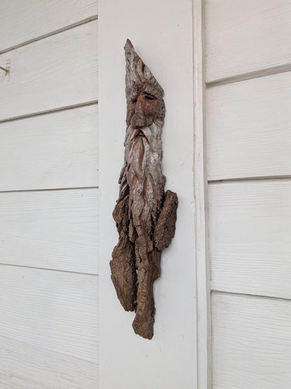 Hand Carved Tree Spirit in Natural Bark - "Wisdom"