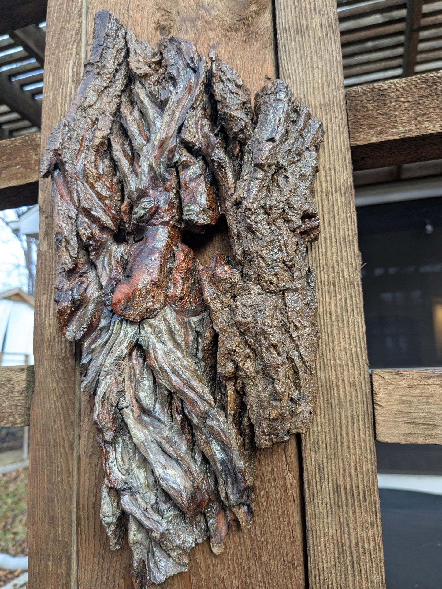 Hand Carved Tree Spirit in Natural Bark - "The King"
