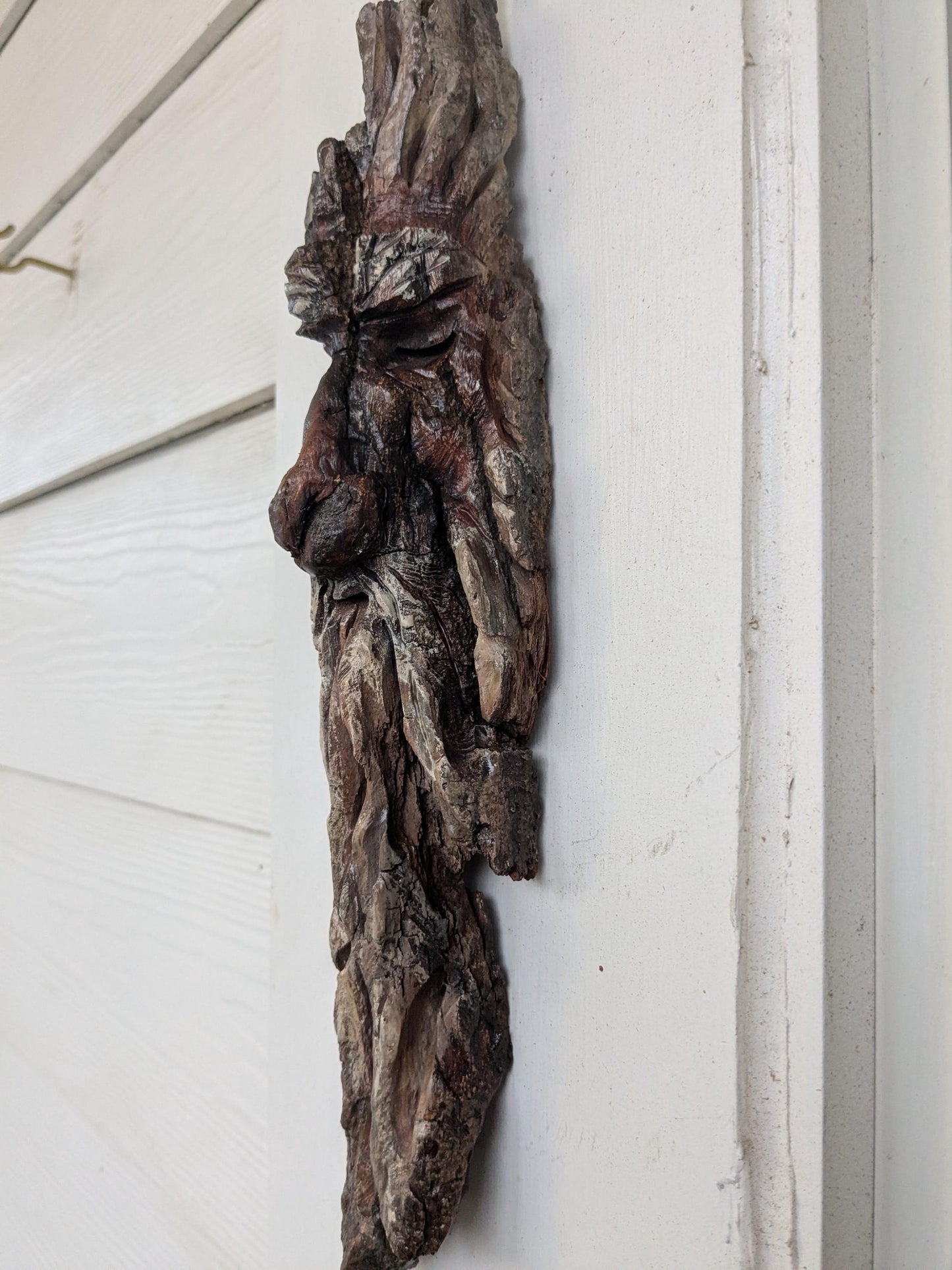 Hand Carved Tree Spirit in Natural Bark - "Troll"