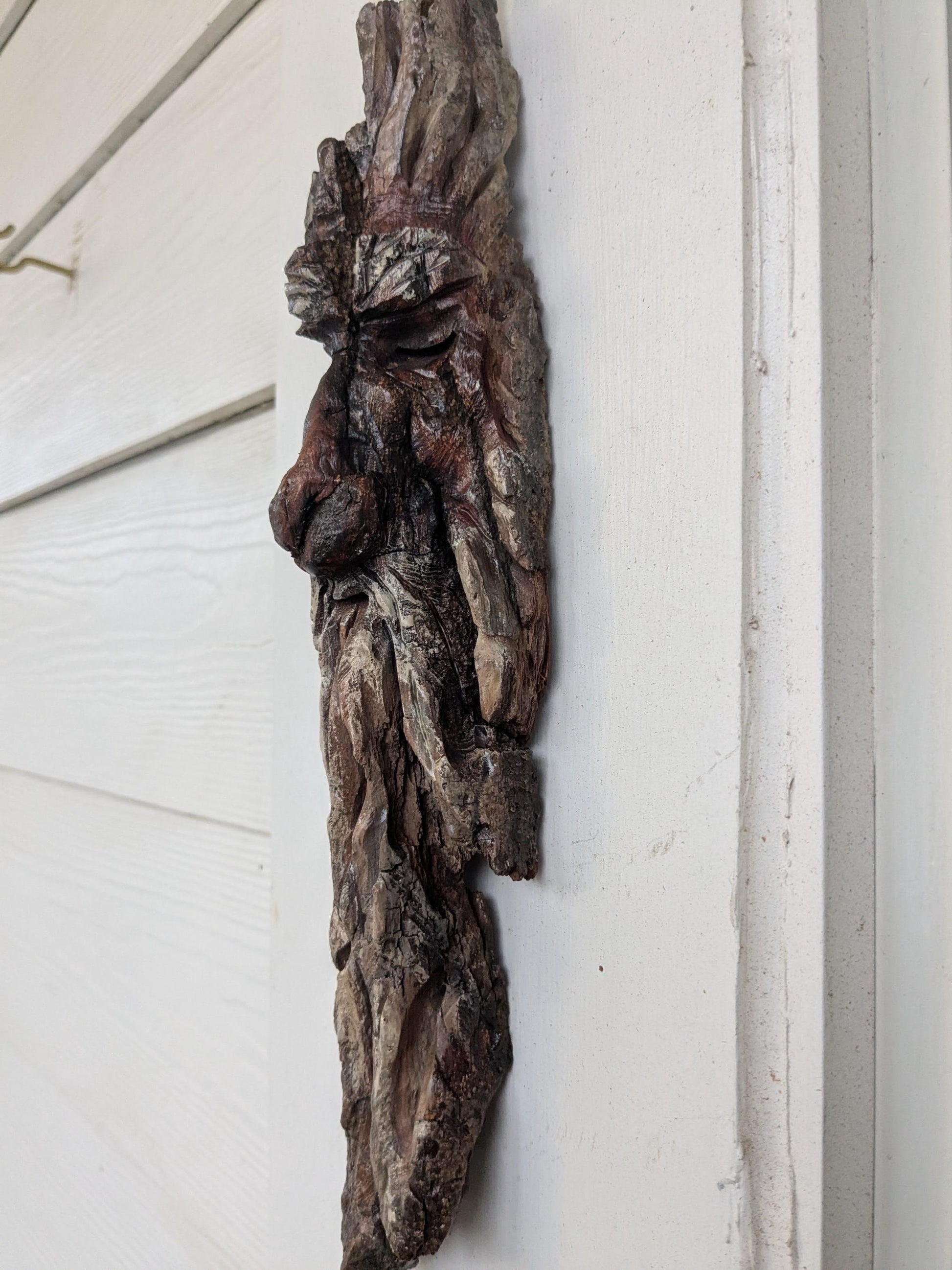 Hand Carved Tree Spirit in Natural Bark - "Troll"