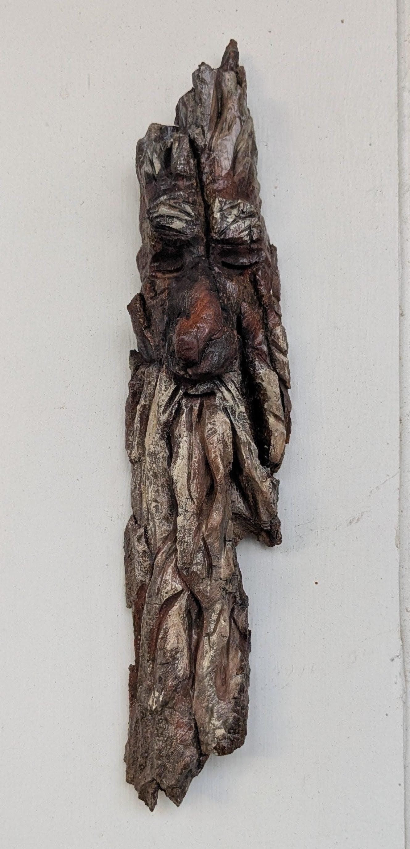 Hand Carved Tree Spirit in Natural Bark - "Troll"