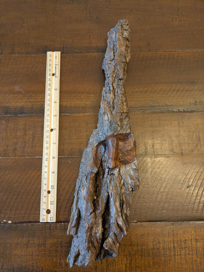 Hand Carved Tree Spirit in Natural Bark - "The Wizard"