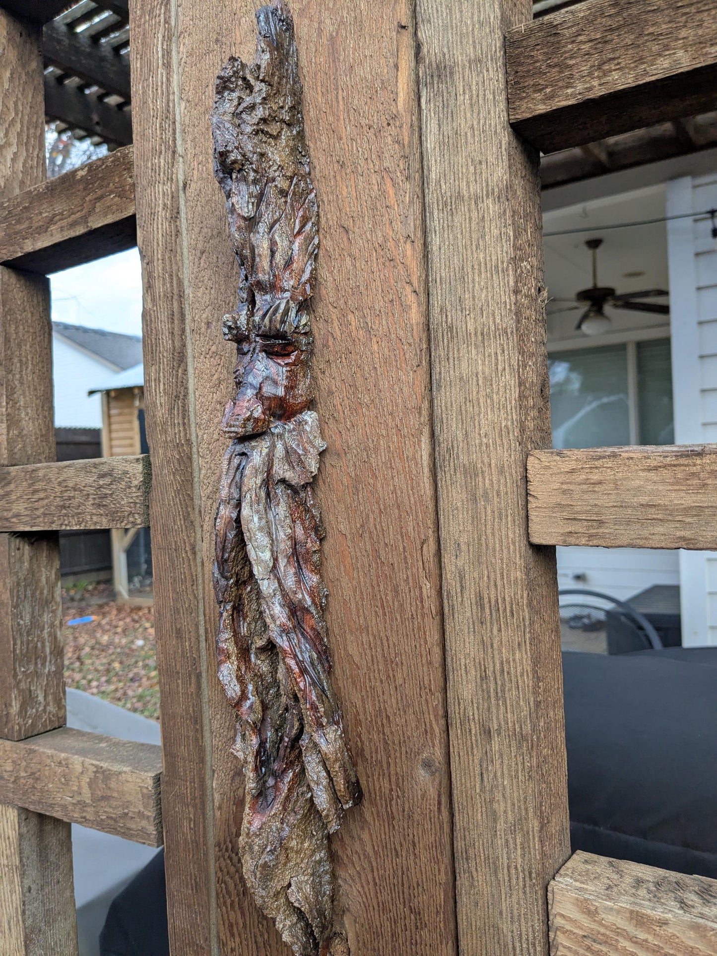 Hand Carved Tree Spirit in Natural Bark - "Wisp"