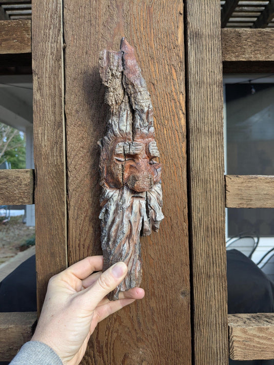 Hand Carved Tree Spirit in Natural Bark - "Elder"