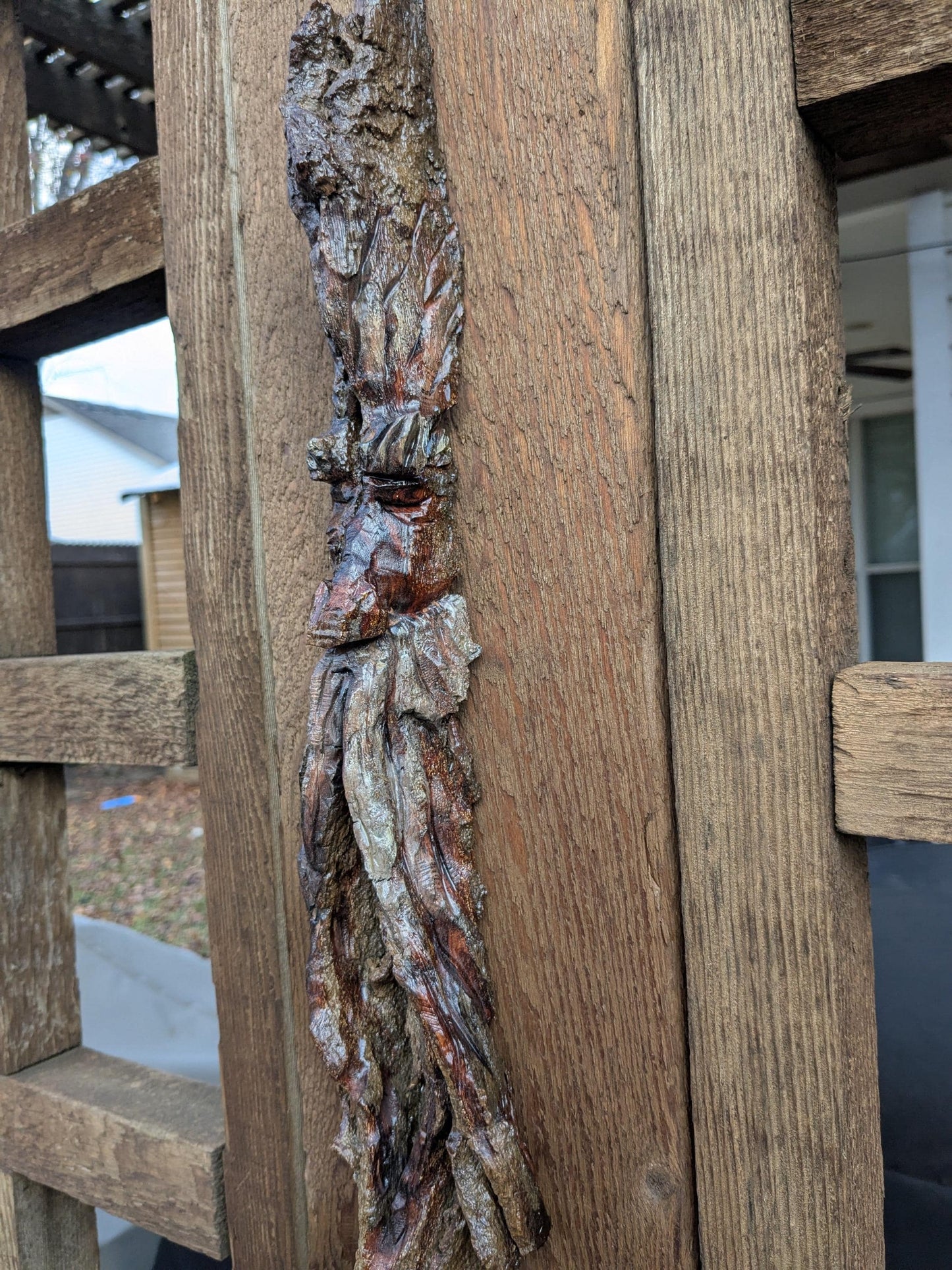 Hand Carved Tree Spirit in Natural Bark - "Wisp"