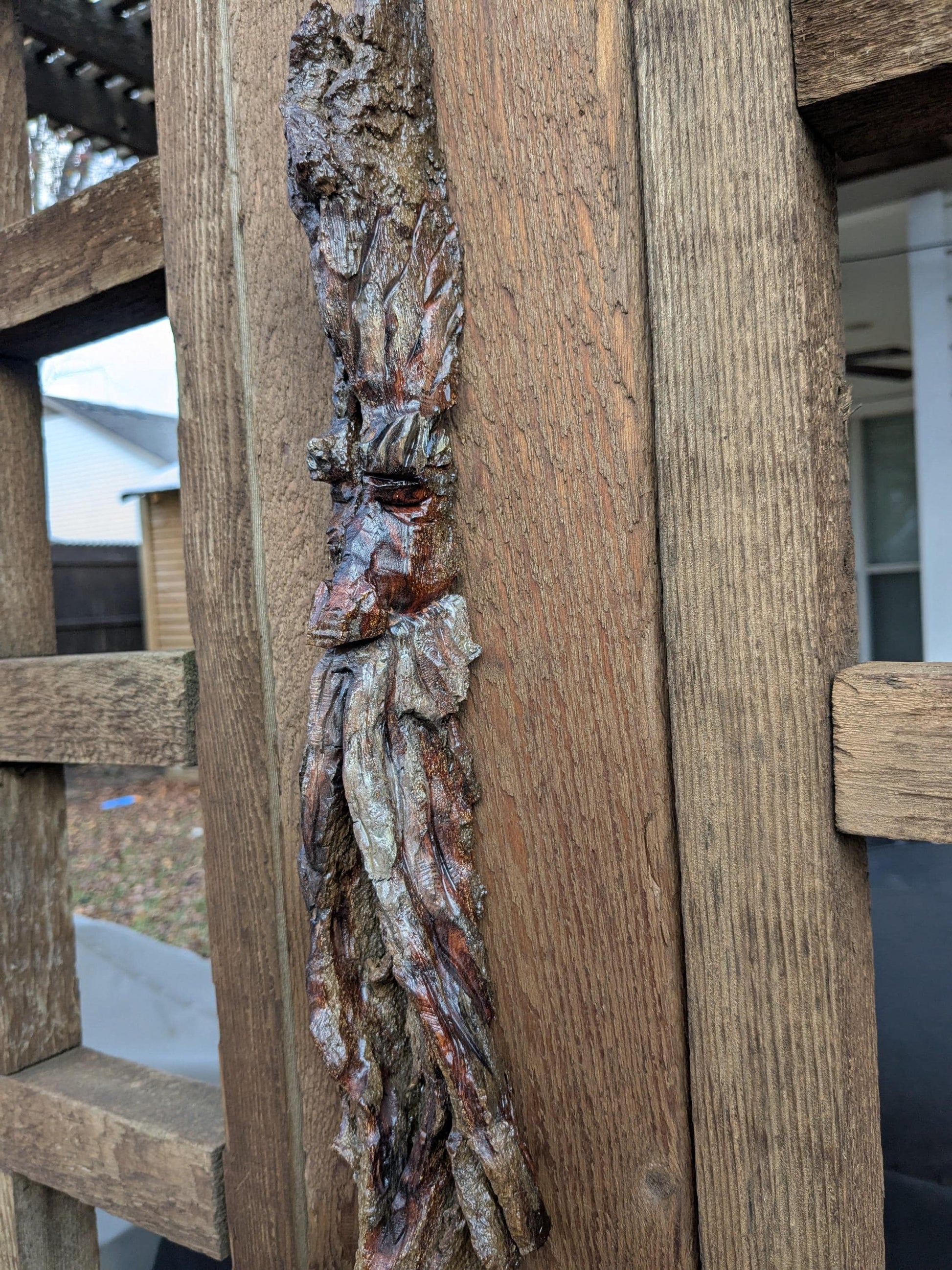 Hand Carved Tree Spirit in Natural Bark - "Wisp"