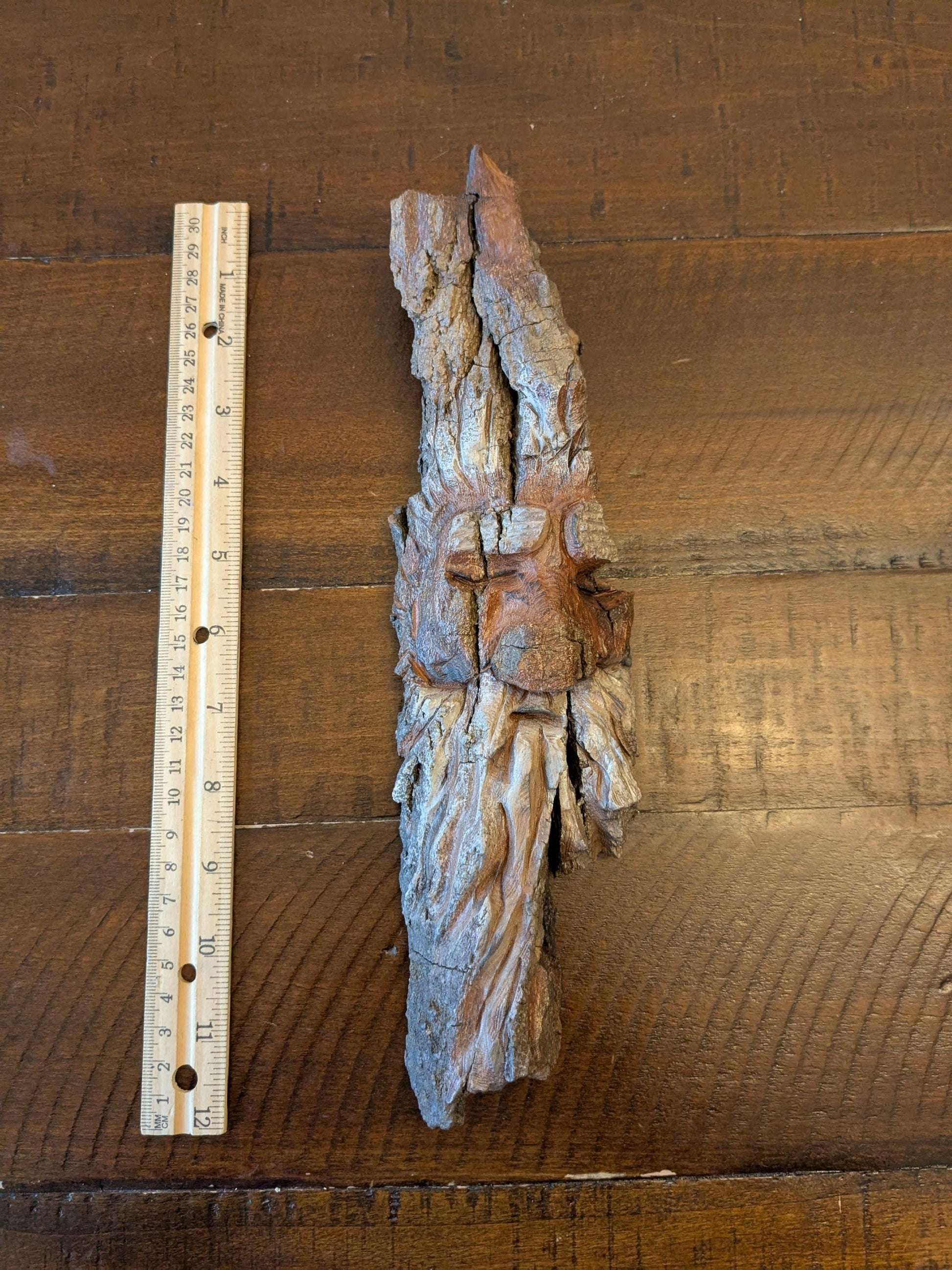 Hand Carved Tree Spirit in Natural Bark - "Elder"