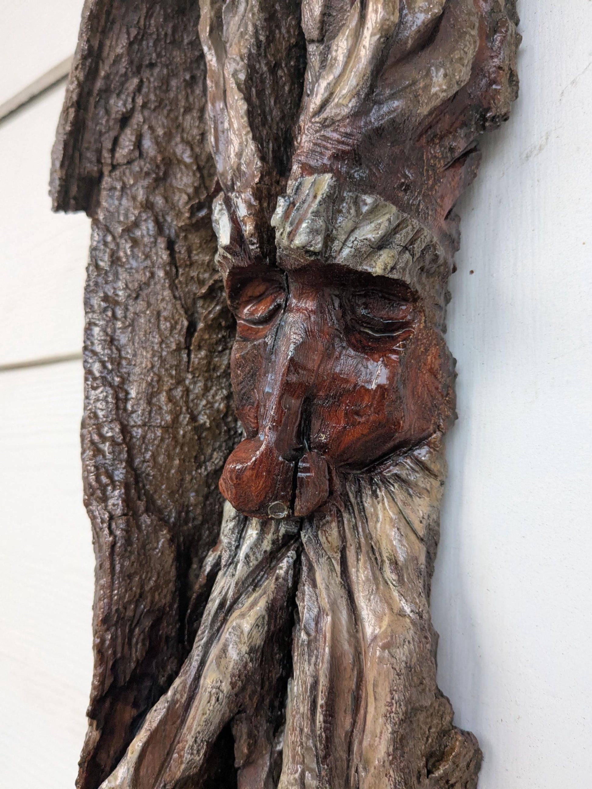 Hand Carved Tree Spirit in Natural Bark - "Ash"
